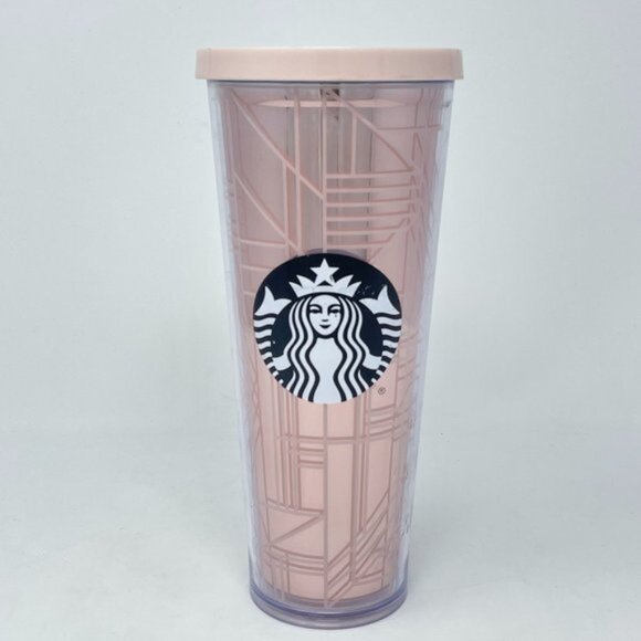 Starbucks 2017 Venti Cold Cup Tumbler Rose Gold Geometric 24oz - Picture 3 of 12